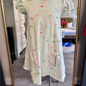 Serendipity Shrimp & Grits Mint Green Beach Print Dress with Pockets Girls L 7-8